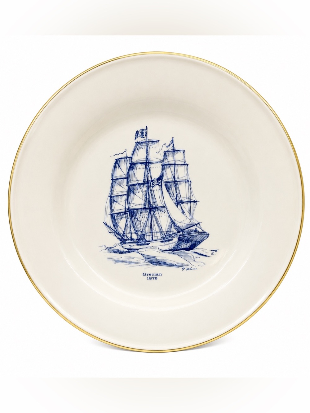 Vintage Lenox Grecian 1876 Clipper Ship Blue 10.75 Dinner Plate Made USA